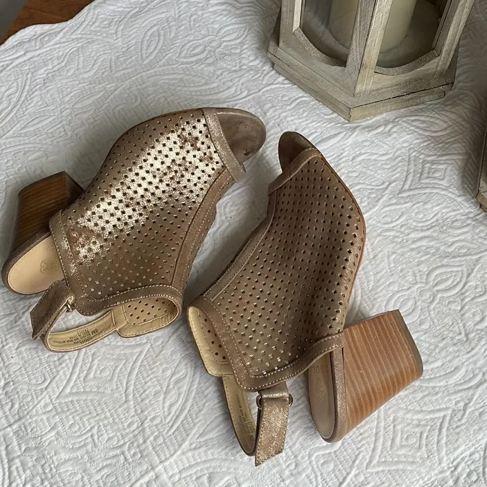 ISOLA Women's Lora Anthracite Suede Gold Shimmer Perforated Strap Heels Shoes 8